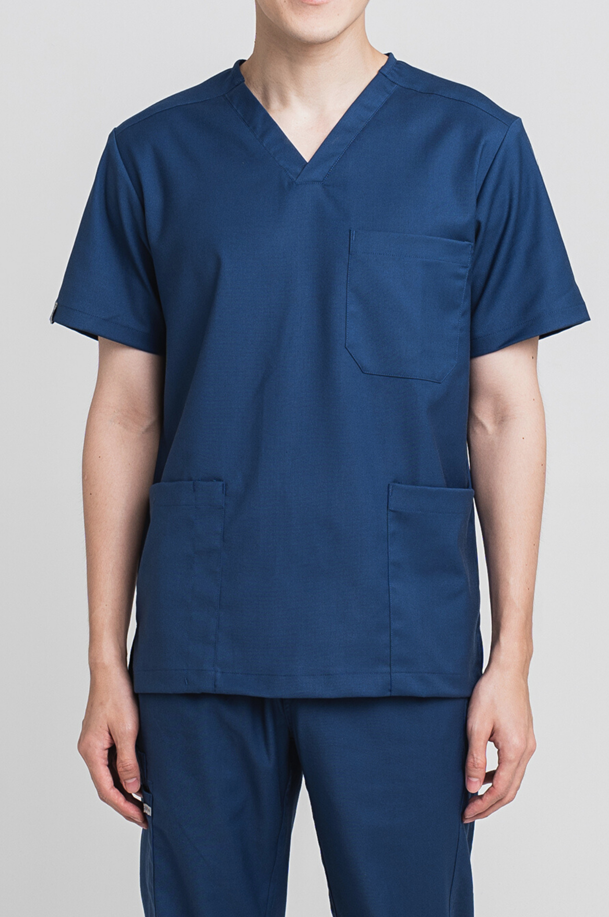 Blue Medical Scrub Top, Front View