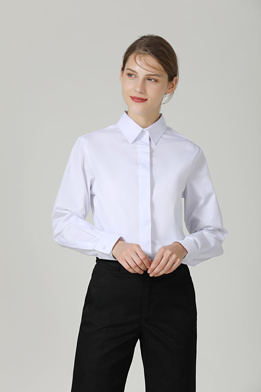 Service Shirt L|S, Female, White - Green Chef Wear