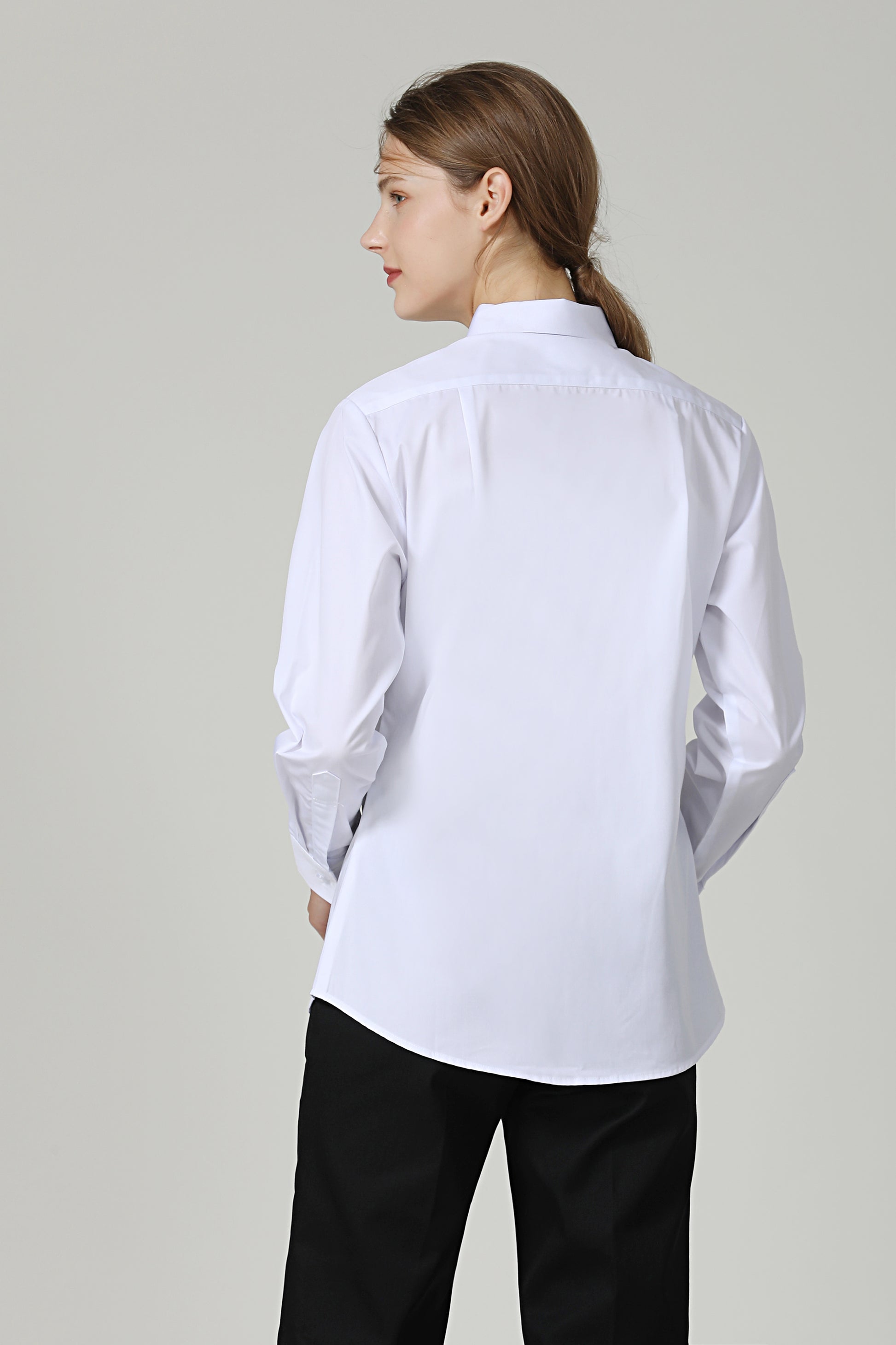Service Shirt L|S, Female, White - Green Chef Wear