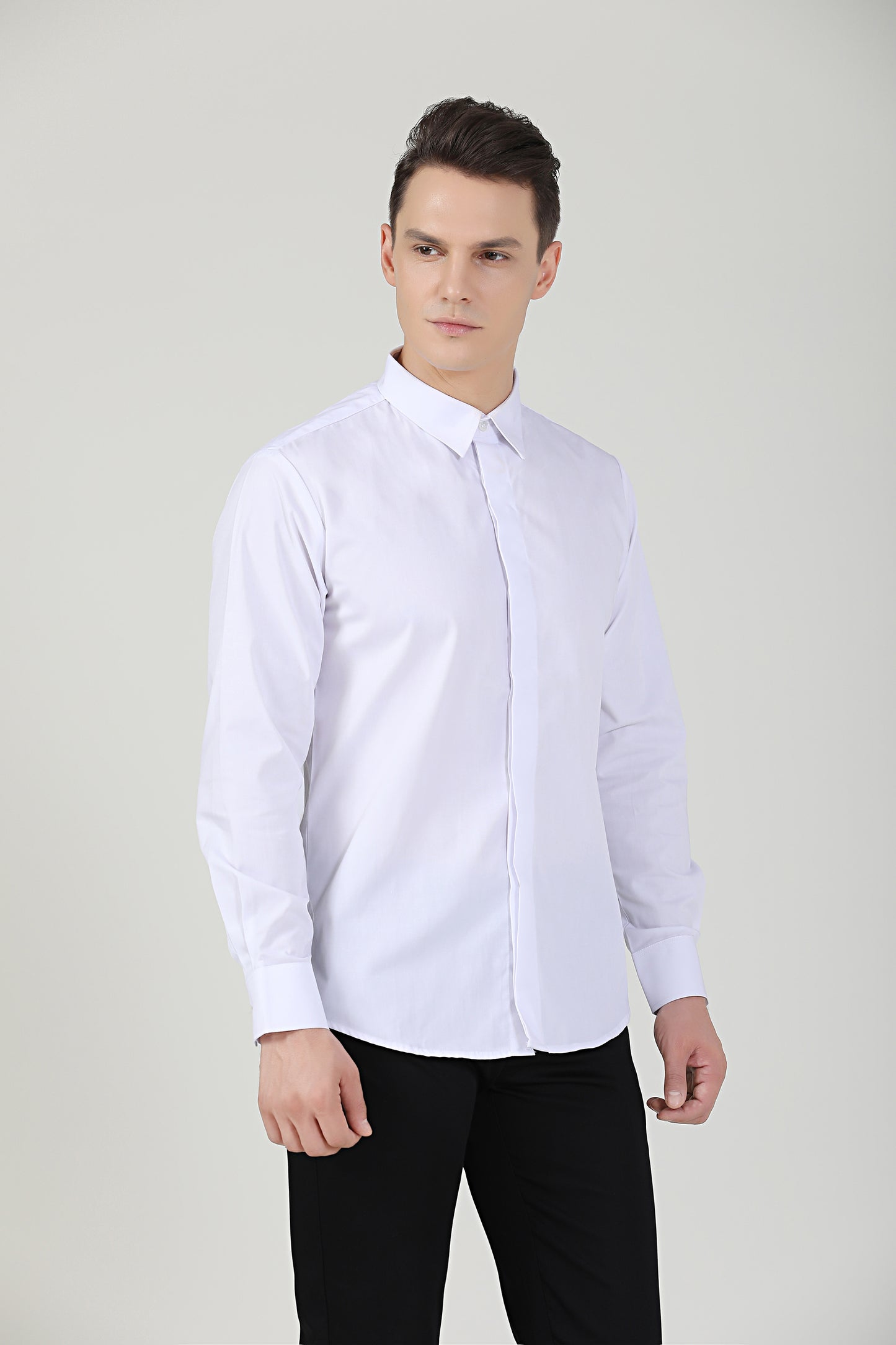 White Service Shirt L|S, Unisex - Green Chef Wear