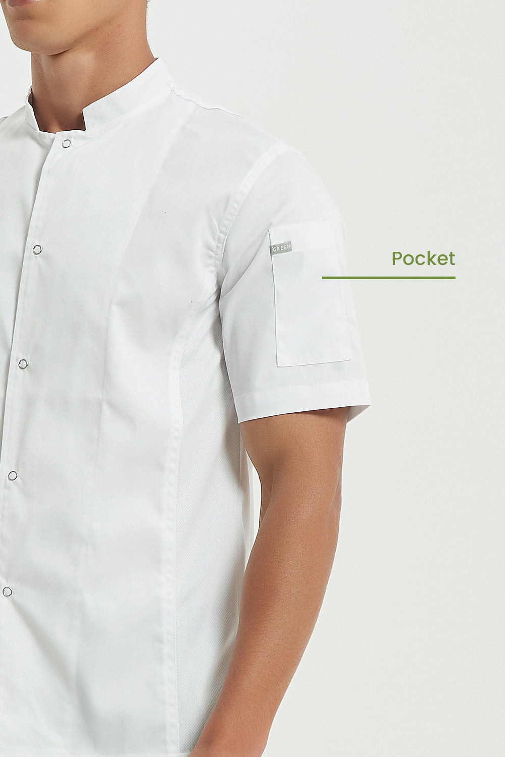 Mint Chef Jacket Short Sleeve with Dri-fit, Side View